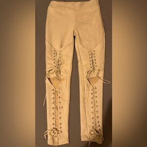 Women’s Cream Lace-Up Leggings